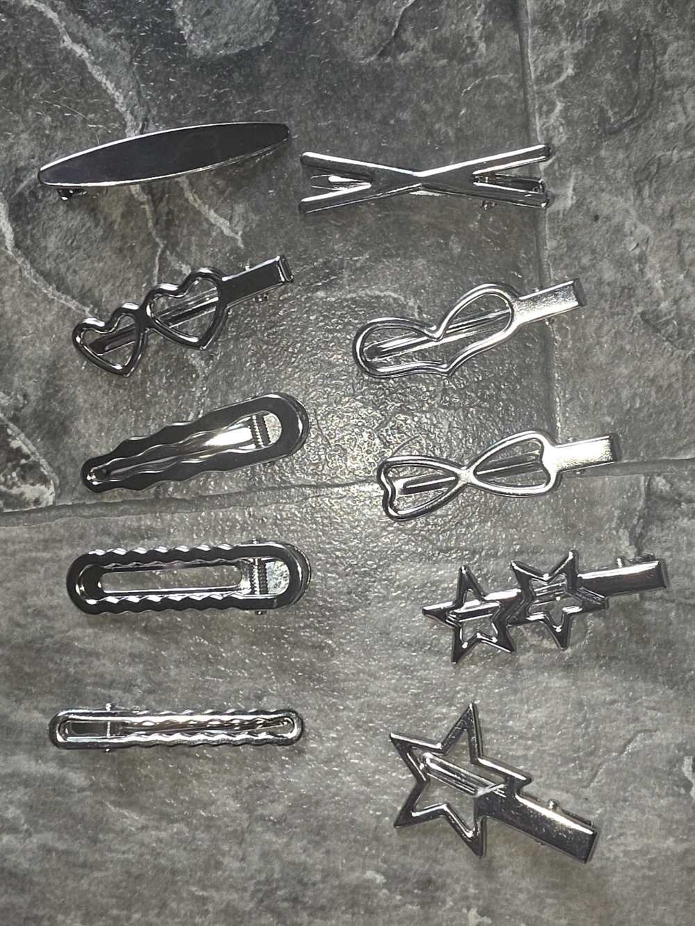 10pc Y2K Aesethic Silver Metal Hair Clips Set BNIB